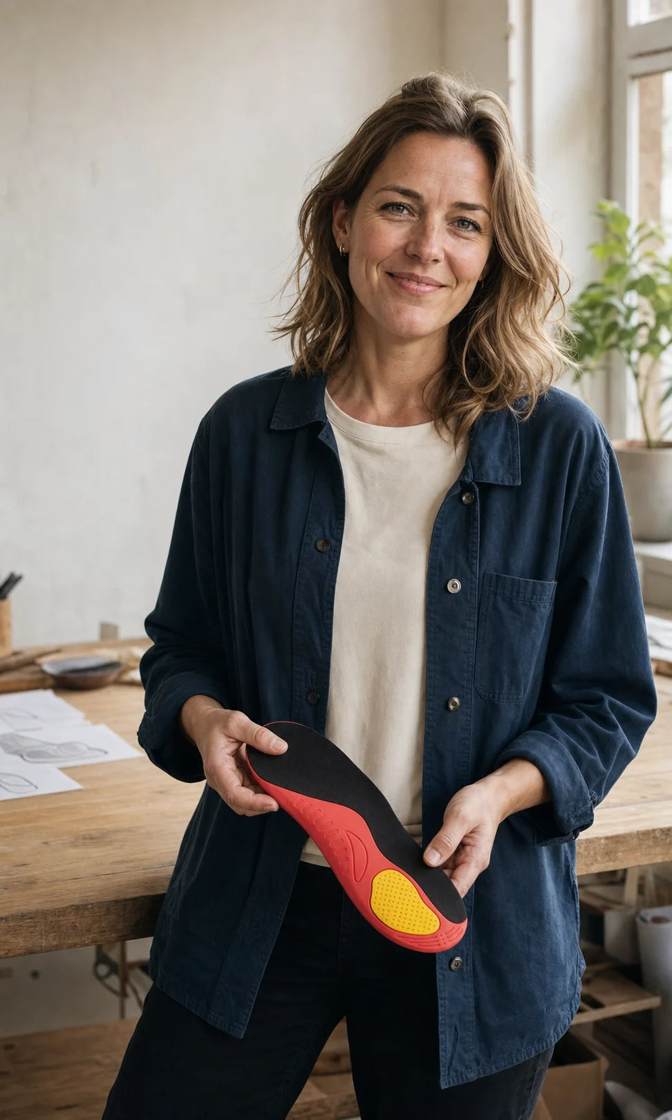 Sophie Vermeer, founder of Ortavio, holding an ArcCore insole