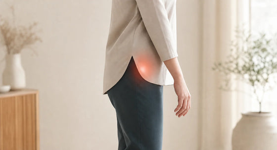 Realistic side view illustrating a compensating hip position
